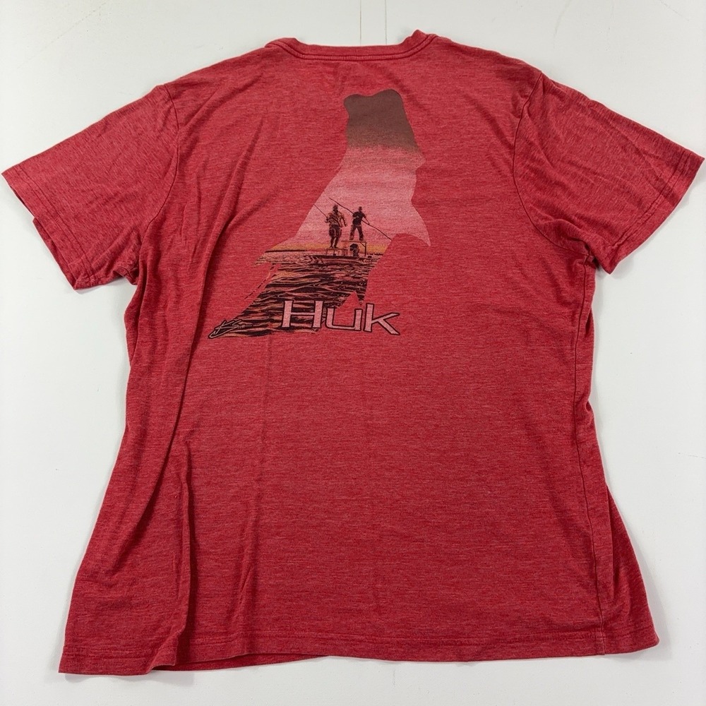Huk Shirt Mens XL Red Fishing Boat Graphic Tee Cotton Poly Jersey Tagless